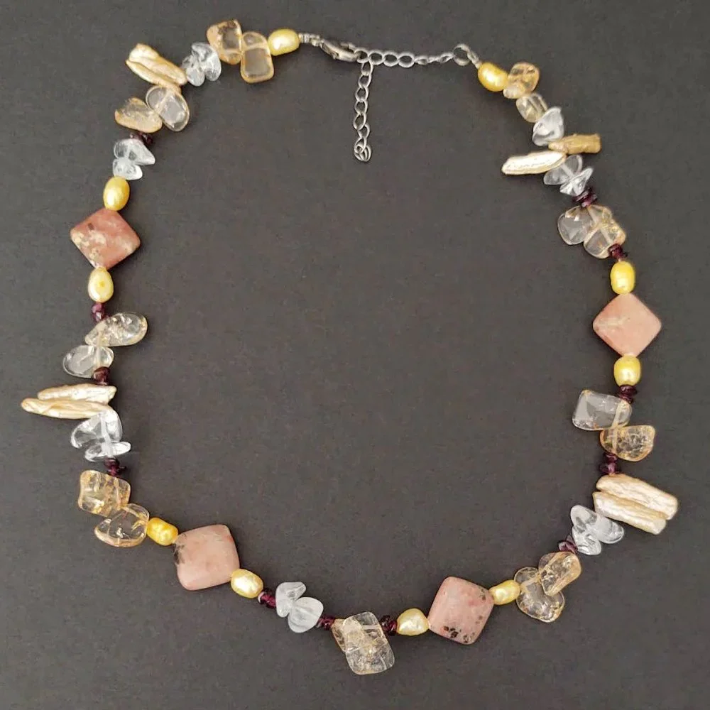 Stone, glass and shell necklace